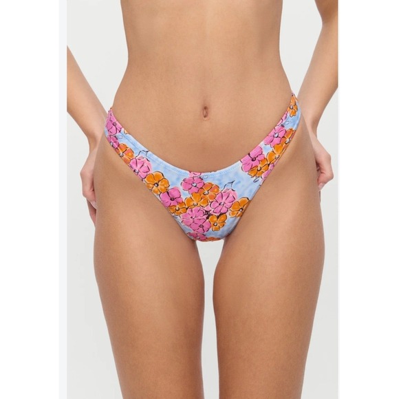 Frankies Bikinis Other - Frankies Bikinis Full Moon Floral Micro Bikini Bottom Color Me Blue Pink Medium